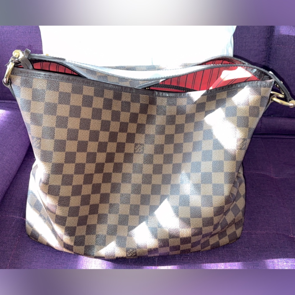 Louis Vuitton Brown Damier Shoulder Bag with Red Lining